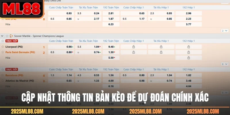 Cập nhật thông tin bản kèo để dự đoán chính xác