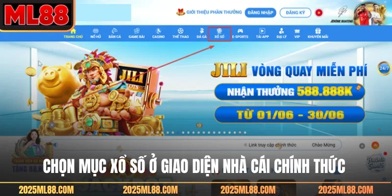 Chọn mục xổ số ở giao diện nhà cái chính thức