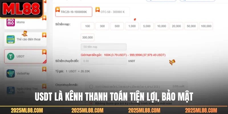 USDT là kênh thanh toán tiện lợi, bảo mật